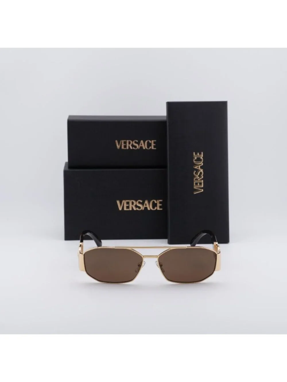 Versace VE2287 100273 Rectangle Sunglasses – Gold / Brown